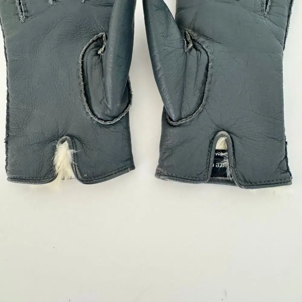 Pierre Cardin Vintage Soft Leather Gloves with Fur Lining Light Navy Women’s S